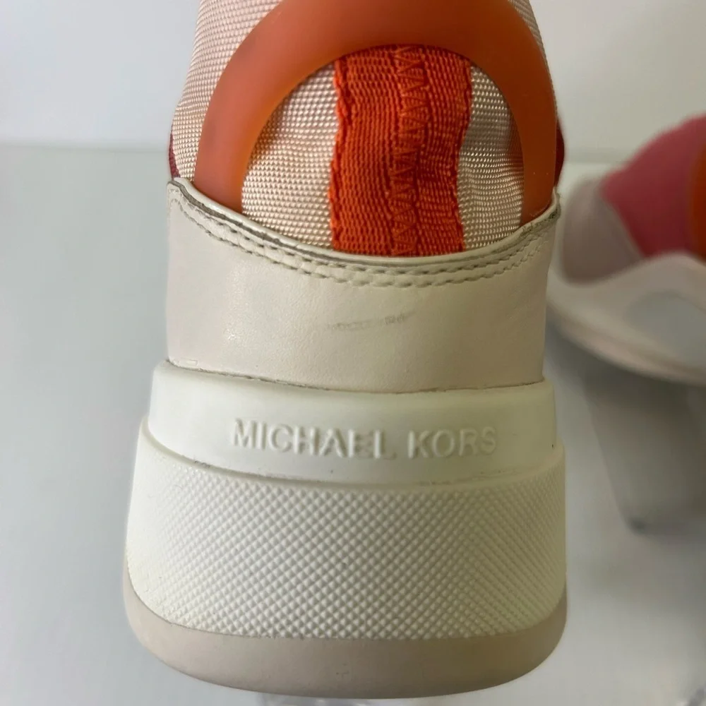 “Michael Kors” Women's Coral Pink Canvas & Leather Sneakers Size 10